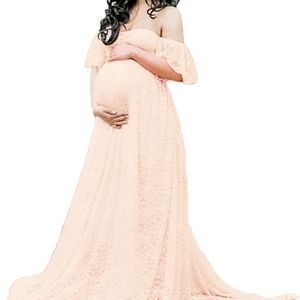Maternity Photography Props Floral Lace Dress Fancy Pregnancy Gown for Baby Show